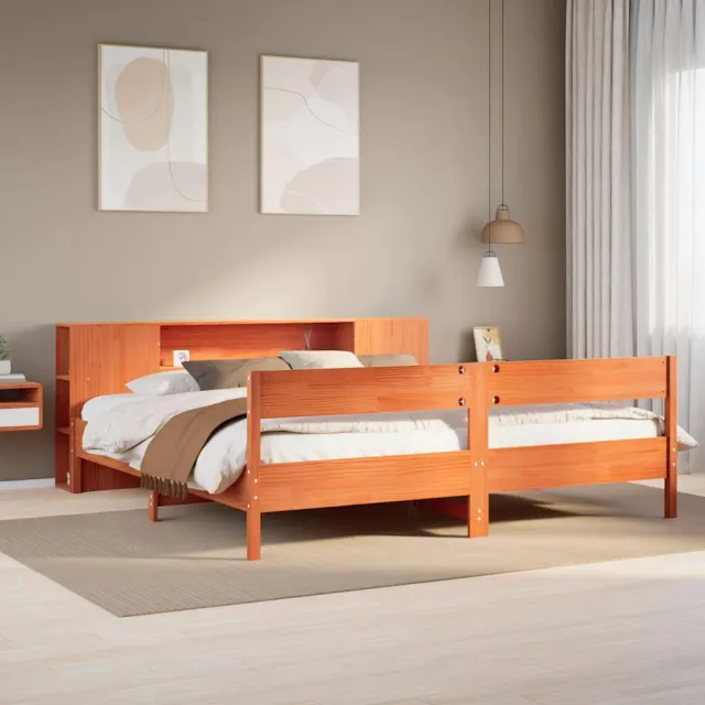 vidaXL Bed met boekenkast zonder matras grenenhout wasbruin 200x200 cm bruin