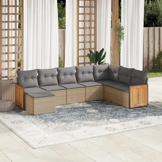 vidaXL 8-delige Loungeset met kussens poly rattan beige, foto 2