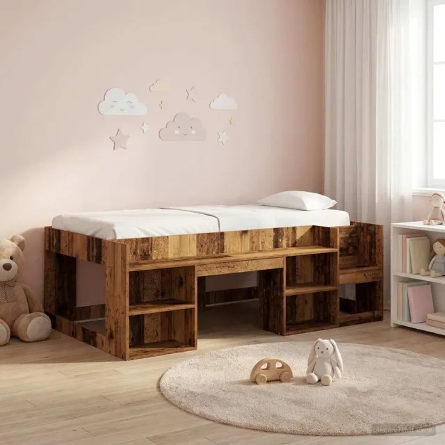 vidaXL Jeugd bedframe met opbergruimte Oud hout 90 x 200 cm Bruin
