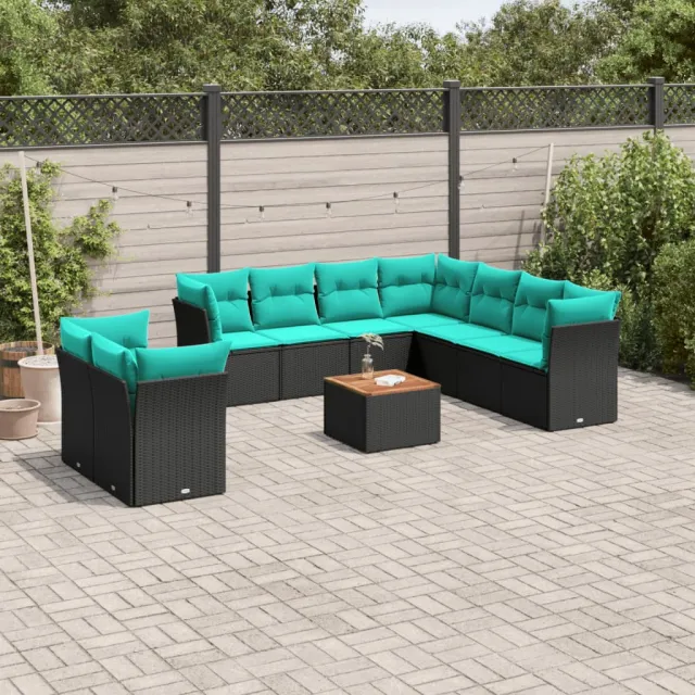 vidaXL 11-delige Loungeset met kussens poly rattan zwart, foto 2