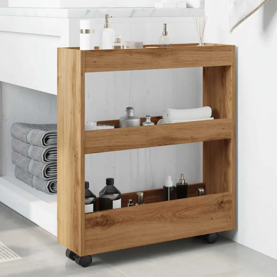 vidaXL Opbergtrolley smal 3-laags bewerkt hout artisanaal eikenkleurig, foto 2