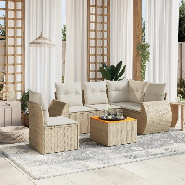 vidaXL 6-delige Loungeset met kussens poly rattan beige, foto 2