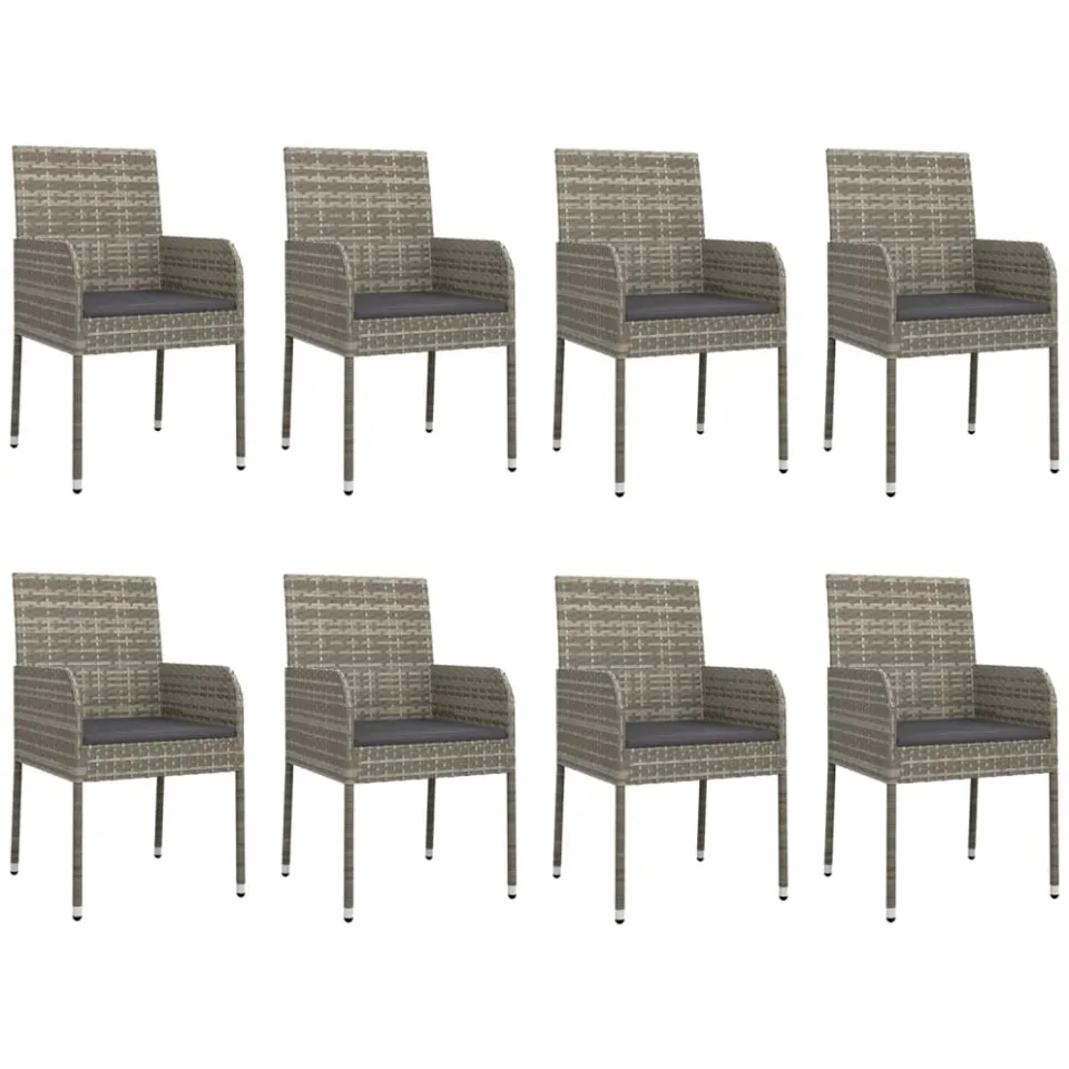 vidaXL 9-delige Tuinset met kussens poly rattan grijs, foto 3