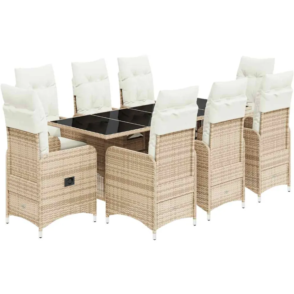 vidaXL 9-delige Bistroset met kussens poly rattan beige, foto 3
