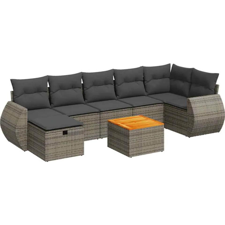 vidaXL 8-delige Loungeset met kussens poly rattan grijs, foto 3