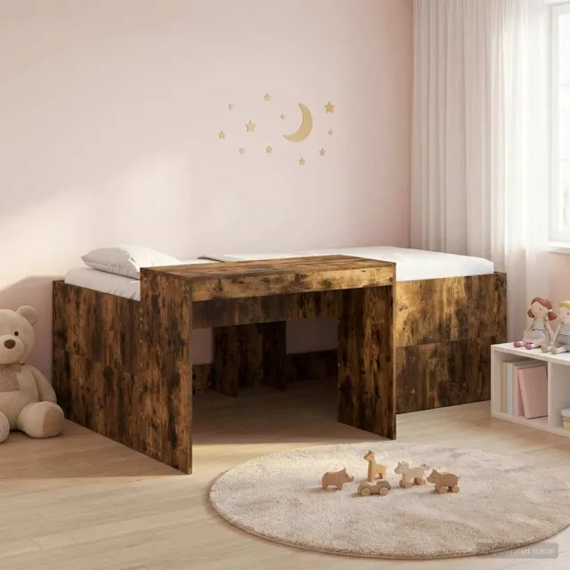 vidaXL Hoge Bed Frame met Bureau voor Kinderen Gerookt eiken Bruin