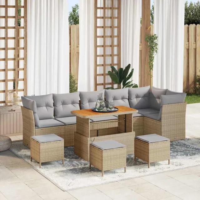 vidaXL Tuinbankenset 10 st Beige poly rattan, foto 2