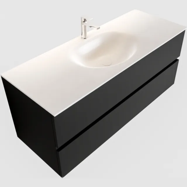 Boss & Wessing Badkamermeubel Solid Surface BWS Stockholm 120x45 cm Mat Zwart Urban Midden (1 kraangat)