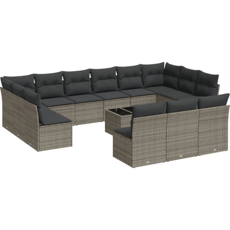 vidaXL 14-delige Loungeset met kussens poly rattan grijs, foto 4