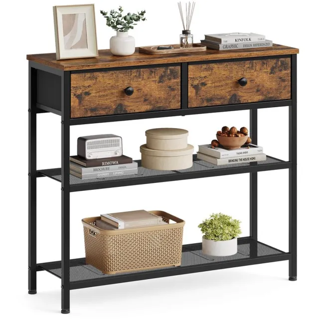 Homesy Consoletafel met 2 stoffen lades en 2 roosterschappen bruin zwart