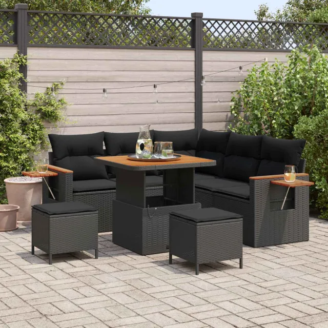 vidaXL Tuinbankenset 8 st Zwart poly rattan