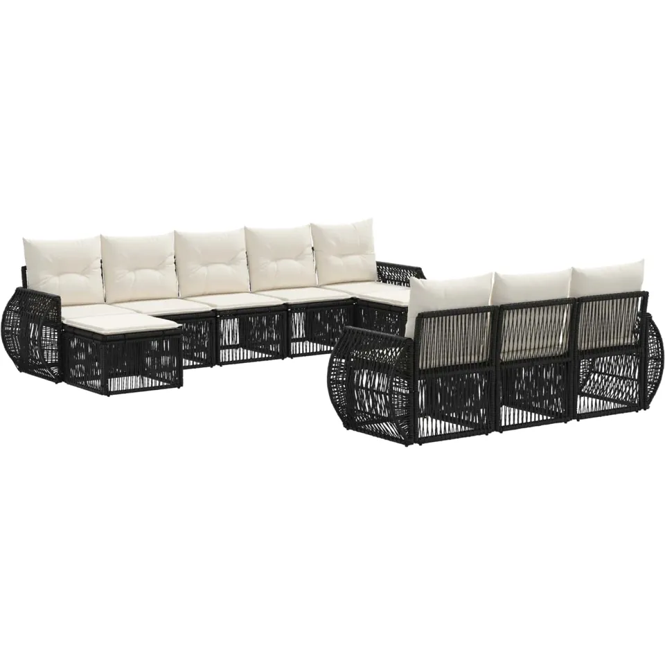 vidaXL Tuinbankenset 10 st 10-zits Zwart en Cream Wit poly rattan, foto 3