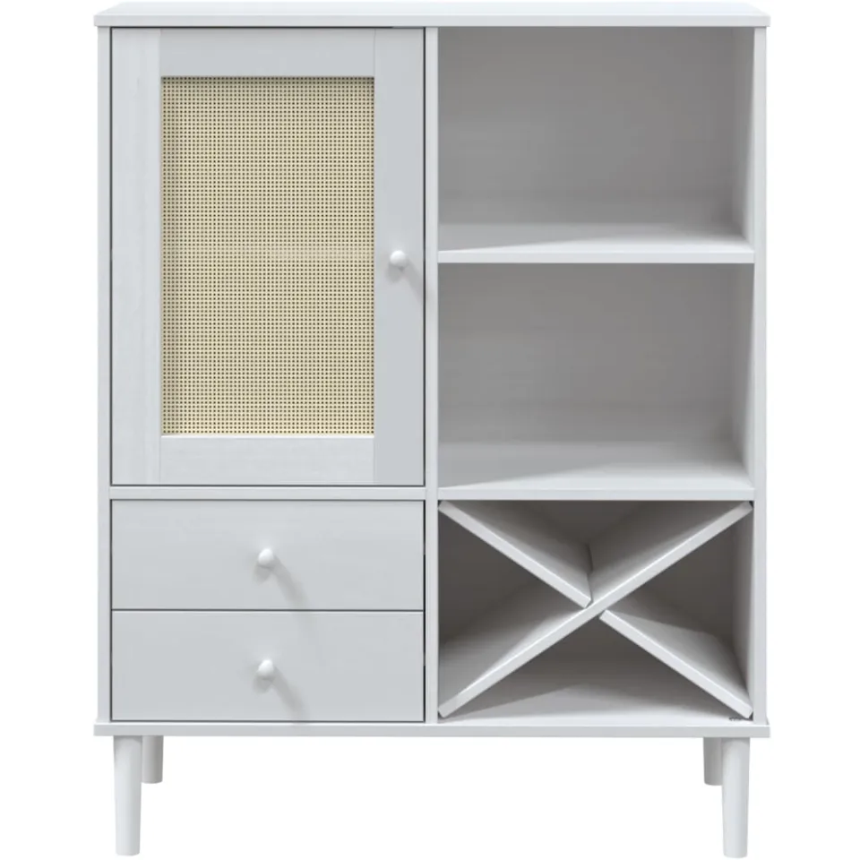 vidaXL Hoge kast SENJA 90x40x112 cm rattan look massief grenenhout wit
