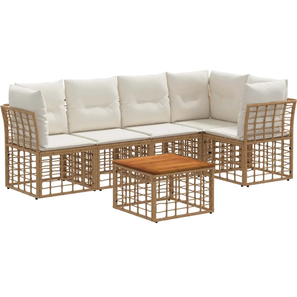 vidaXL Buiten bankenset 6 st Natuurlijk en Crème Wit Polyester Bruin