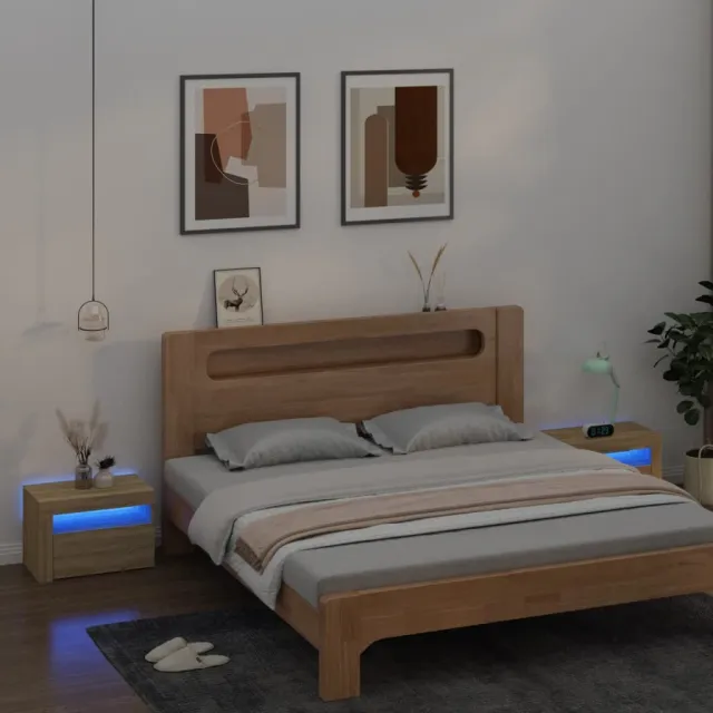 vidaXL Nachtkastjes 2 st met LED-verlichting 60x35x40 cm sonoma eiken, foto 2