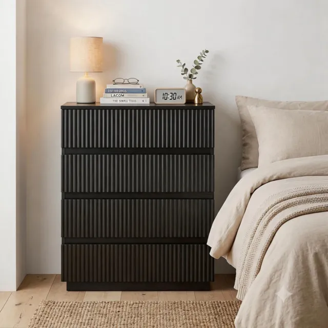 LEADZM Ladekast met 4 lades - Zwart - 60 x 38 x 78 cm - lamellendesign