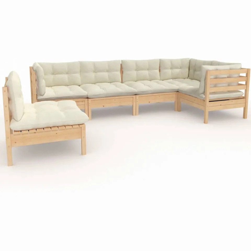 vidaXL 6-delige Loungeset met crèmekleurige kussens grenenhout, foto 3