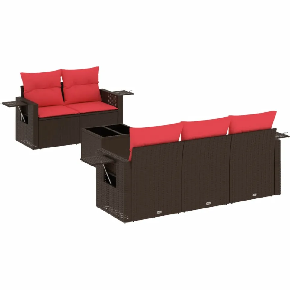 vidaXL 6-delige tuinbankset met kussens, bruin polyrotan, foto 3