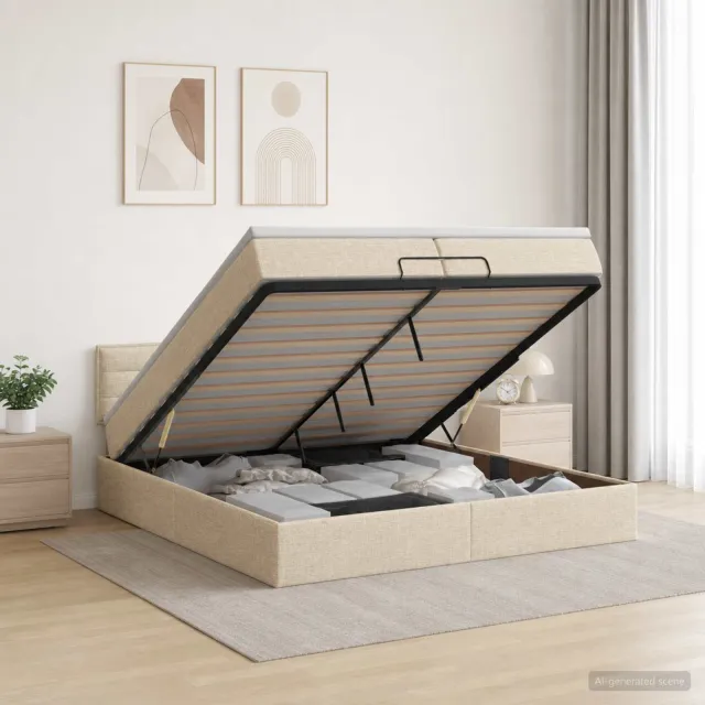 vidaXL Ottoman bed met matras Crèmekleurig 200 x 200 cm Stof