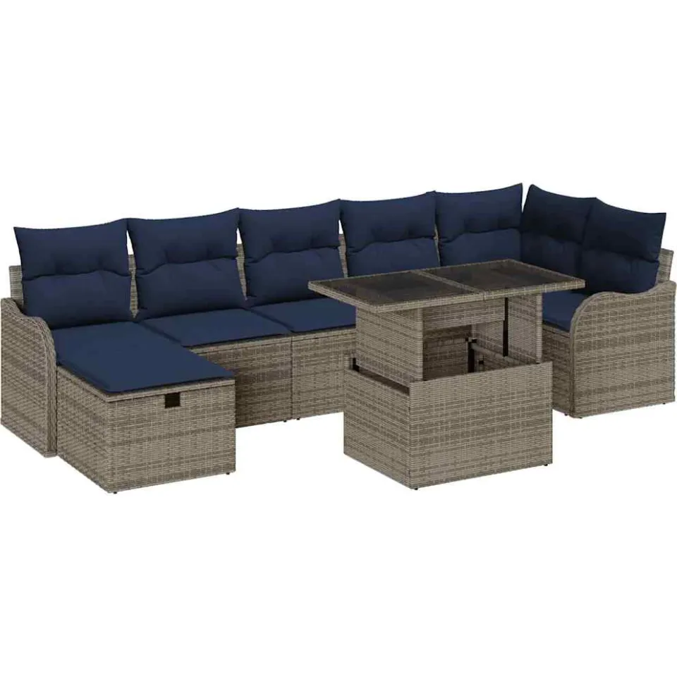 vidaXL Tuin Sofa Set 8 st Grijs poly rattan, foto 4