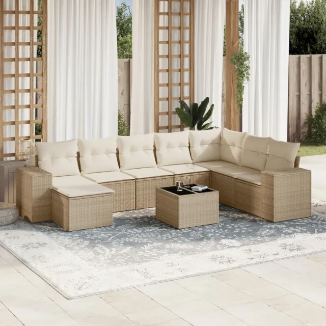 vidaXL 9-delige Loungeset met kussens poly rattan beige, foto 2