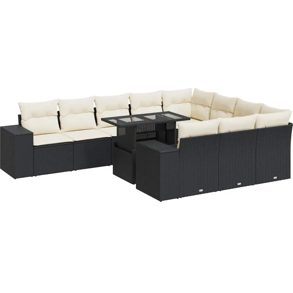 vidaXL 11-delige Loungeset met kussens poly rattan zwart, foto 3