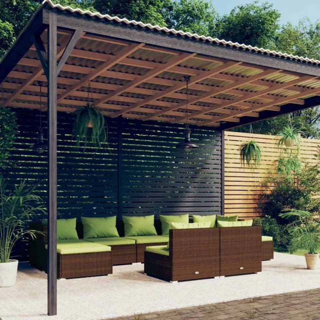 vidaXL 9-delige Loungeset met kussens poly rattan bruin, foto 2