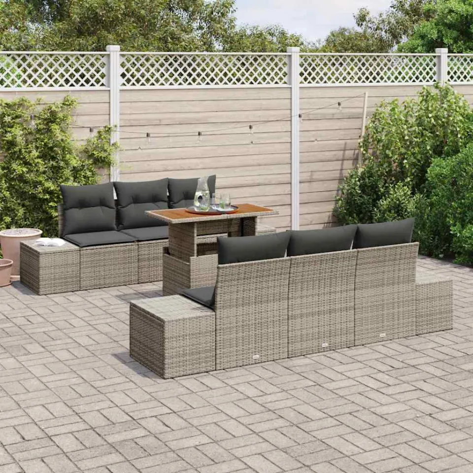 vidaXL Tuin Sofa Set 7 st Grijs Poly riet, foto 3