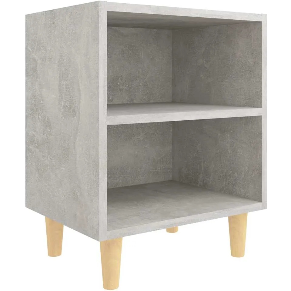vidaXL Nachtkastjes 2 st met houten poten 40x30x50 cm betongrijs grijs, foto 4