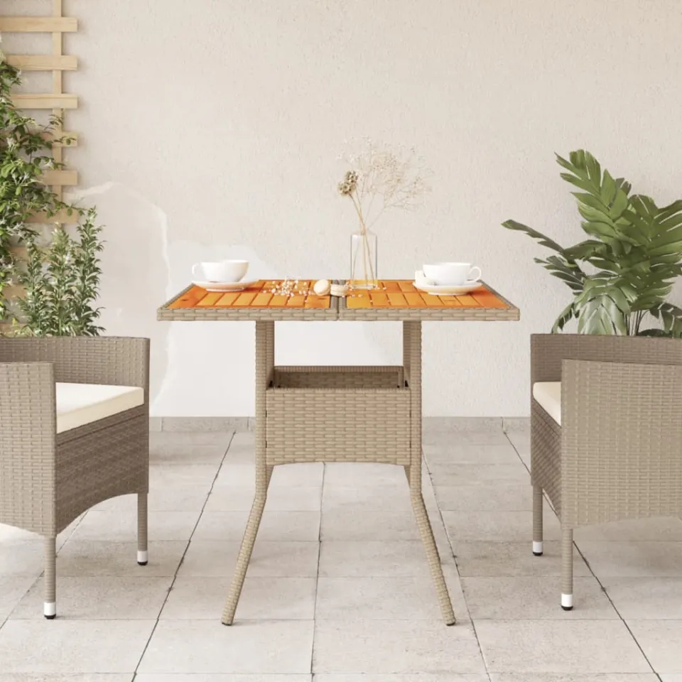 vidaXL Tuintafel 80x80x75 cm poly rattan en acaciahout beige, foto 3