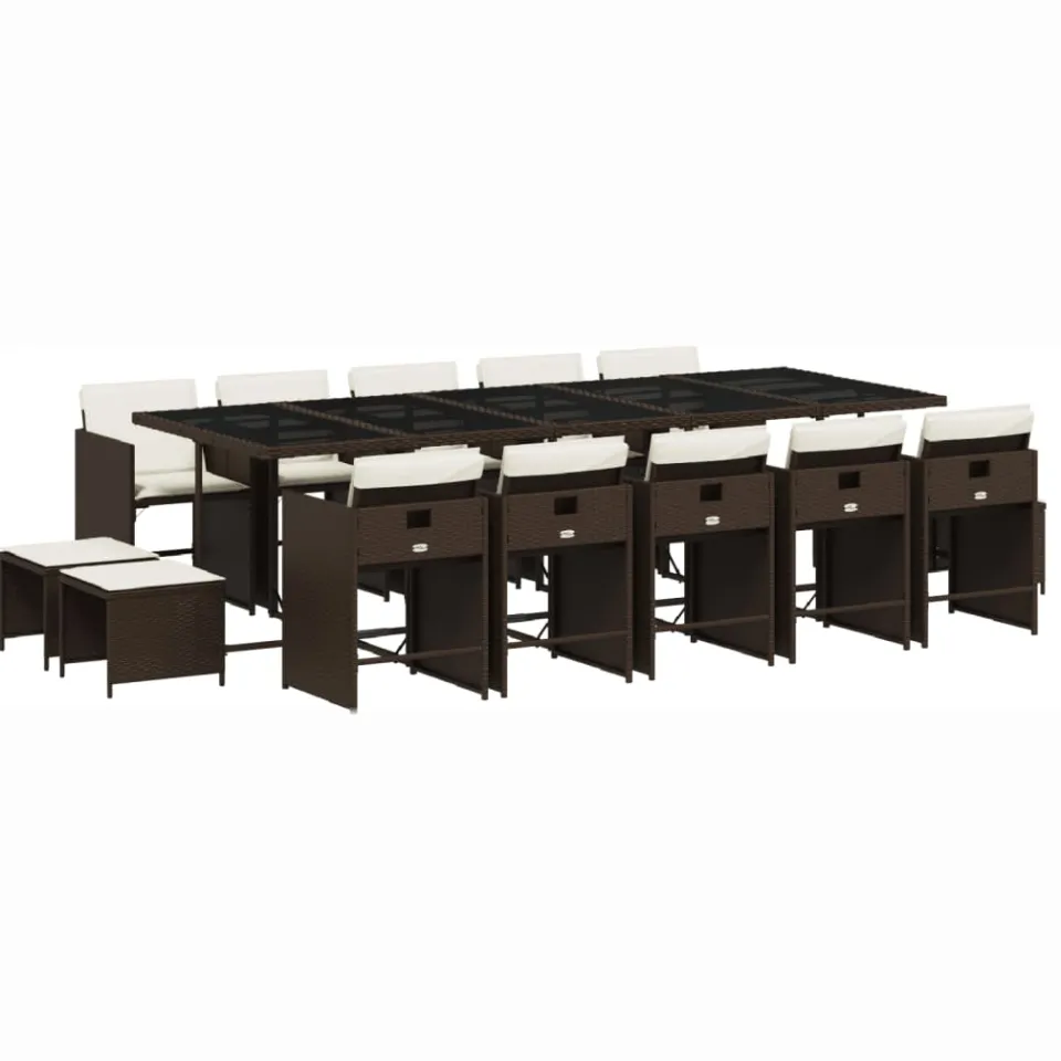 vidaXL 15-delige Tuinset met kussens poly rattan bruin