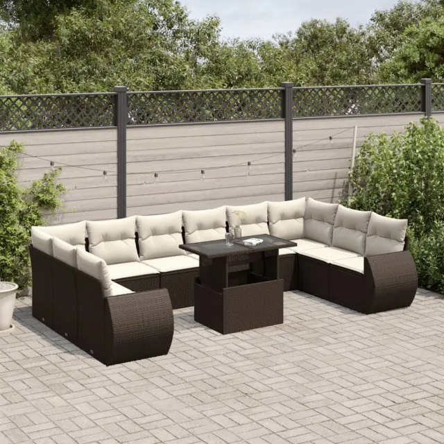 vidaXL 11-delige Loungeset met kussens poly rattan bruin, foto 2