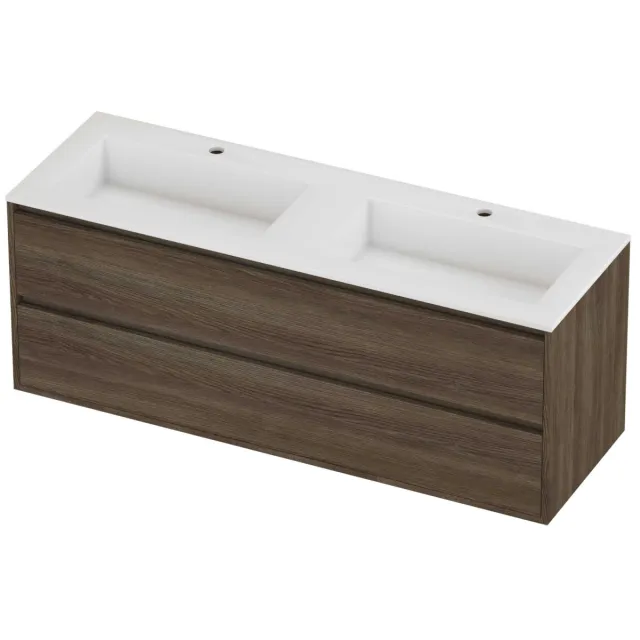 Proline Aristo Badmeubelset Polystone Elegant 2 Gaten 140x46x54 cm Glans Wit Vital Oak Eiken