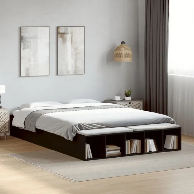 vidaXL Bedframe bewerkt hout zwart 150x200 cm