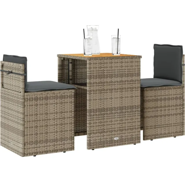 vidaXL 3-delige Bistroset met kussens poly rattan grijs Bruin