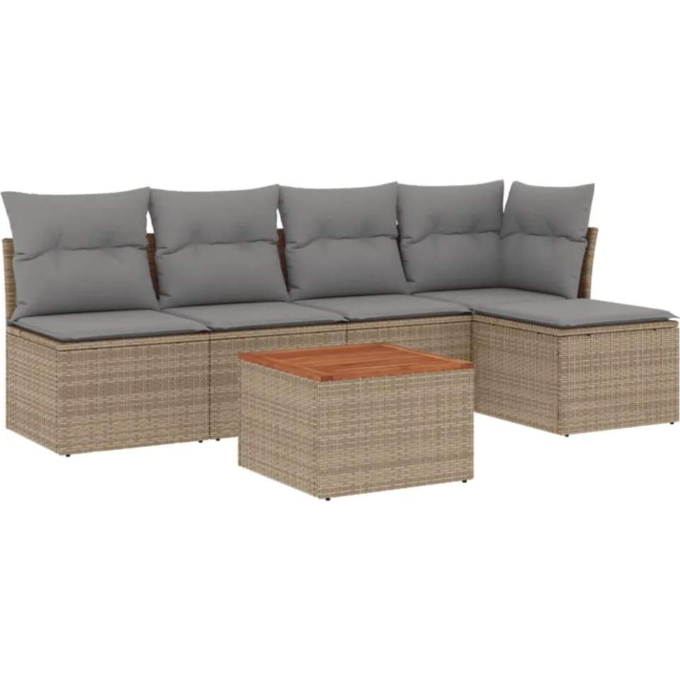 vidaXL 6-delige Loungeset met kussens poly rattan beige, foto 3