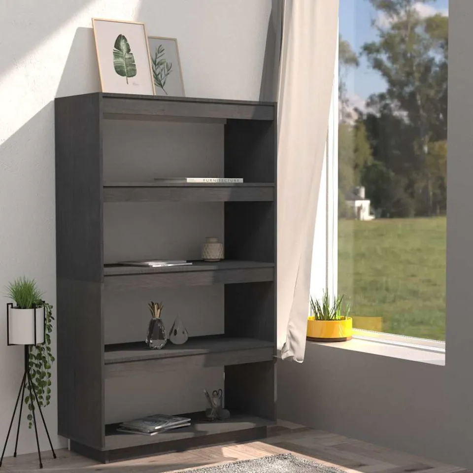 vidaXL Boekenkast/kamerscherm 80x35x135 cm massief grenenhout grijs, foto 3