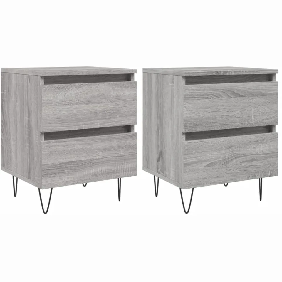 vidaXL Nachtkastjes 2 st 40x35x50 cm bewerkt hout grijs sonoma eiken, foto 3