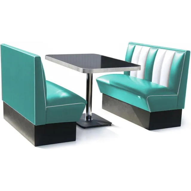 Bel Air Retro Fifties Furniture 2 x Retro Classic Diner Bankje Turquoise + Tafel