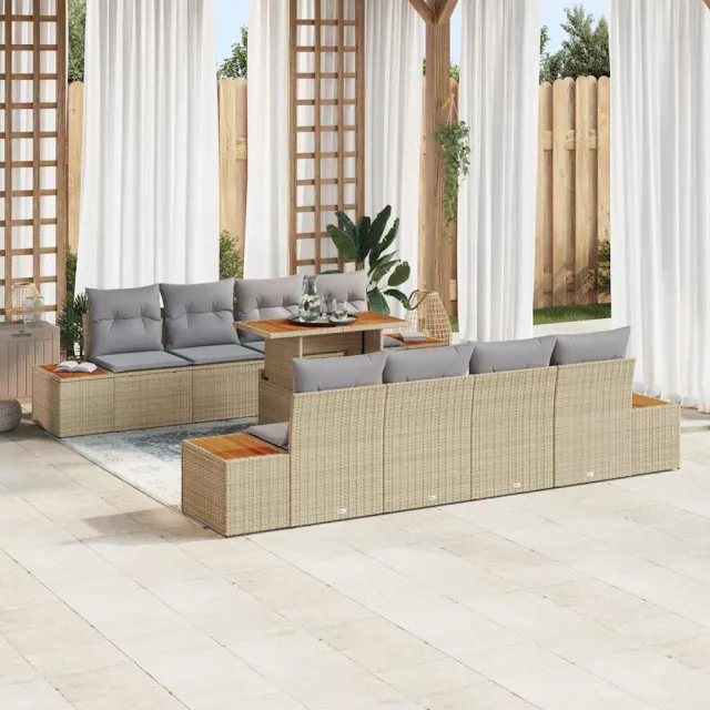 vidaXL Tuin Sofa Set 9 st Beige Poly riet, foto 2