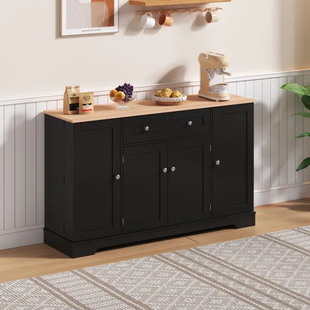 COVREO Buffetkast 138 x 40 x 85 cm - zwart, met lade, verstelbare planken en anti-kantelvoorziening