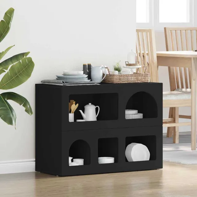 vidaXL Dressoir ELST Zwart 80,5 x 35 x 59 cm Bewerkt hout, foto 2