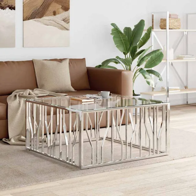 vidaXL Salontafel 100x100x50 cm roestvrij staal en glas Zilver
