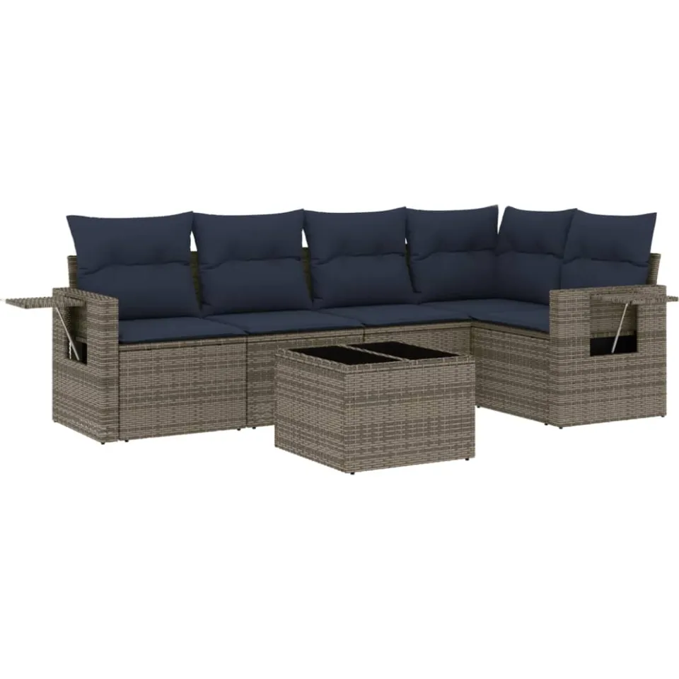 vidaXL 6-delige tuinbankset met kussens, grijs polyrotan, foto 3