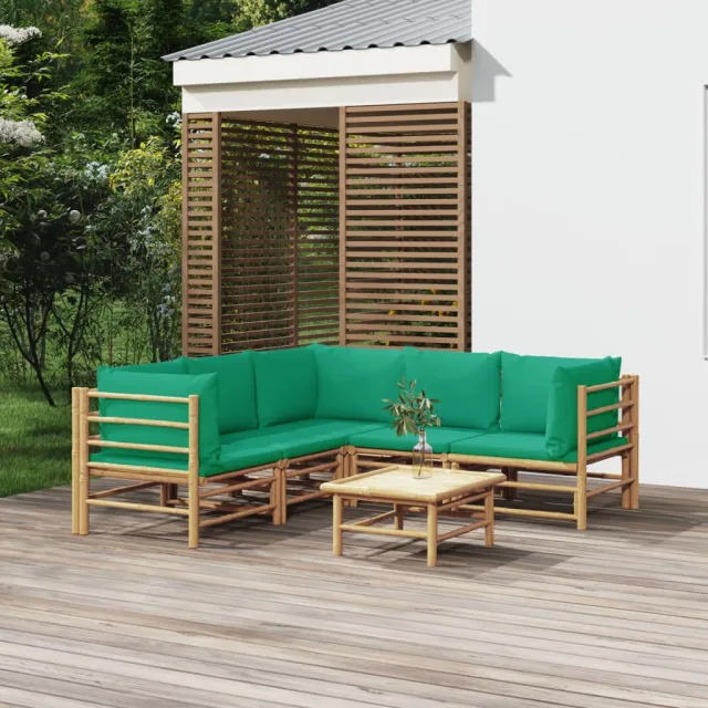 vidaXL 6-delige Loungeset met kussens bamboe groen, foto 2