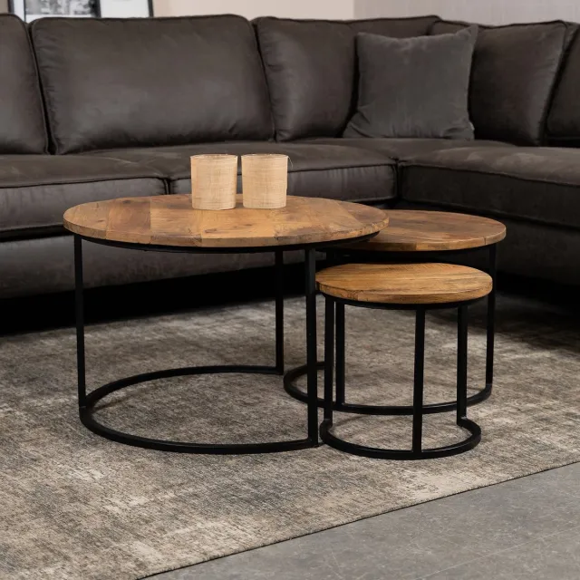 Starfurn Salontafel Britt | Set van 3 | Mangohout - dun blad Naturel