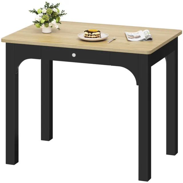 HILINSIE Eettafel In Houtlook, Keukentafel Met Lades,50 x 80 x 75 cm,Zwart, Vierkant, Massief Houten Poten, Plaats Voor 4 Personen, Modern, Geschikt Voor Eetkamers, Keukens En Kleine Ruimtes