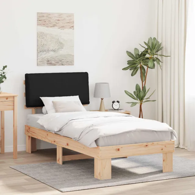 vidaXL Bedframe met Gevoerd Hoofdgedeelte Zwart 90 x 200 cm