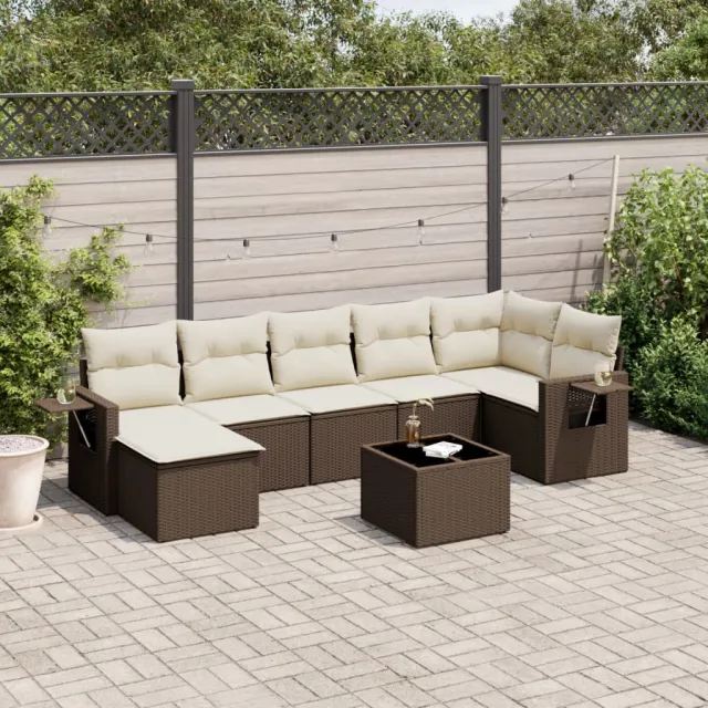 vidaXL 8-delige Loungeset met kussens poly rattan bruin, foto 2