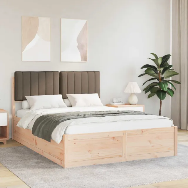 vidaXL Bedframe met Gevoerd Hoofdgedeelte Taupe 140 x 190 cm